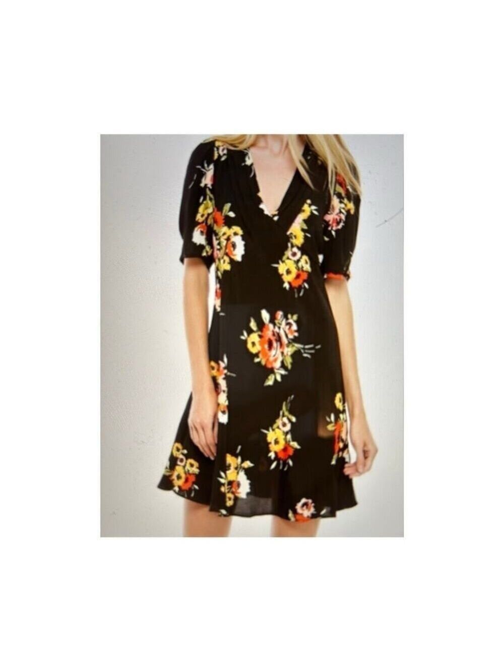 NWT Free People Neon Garden Mini Dress Black Floral Size 2 (Fits 4)